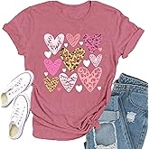 Qskall Valentines Shirts for Women Love Hearts T-Shirt Happy Valentine's Day Tee Tops