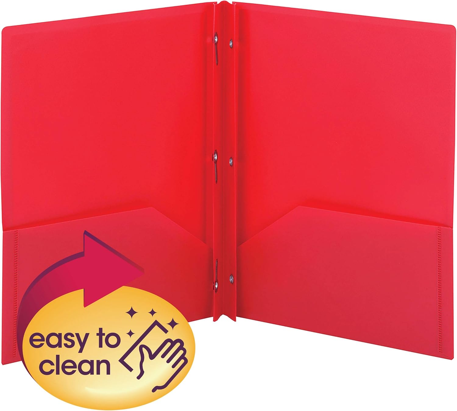 Smead Poly Two-Pocket Folder, Three-Hole Punch Prong Fasteners, Letter Size, Red, 3 Per Pack (87730) : Office Products
