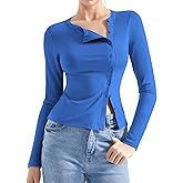 SUUKSESS Women Button Down Ribbed Tops Long Sleeve Going Out Fitted Modal Shirt