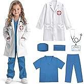 Rizuko Doctor Costume for Kids Scrubs Real Stethoscope Lab Coat Halloween Costumes Career Day Costume For Boys Girls 7PCS