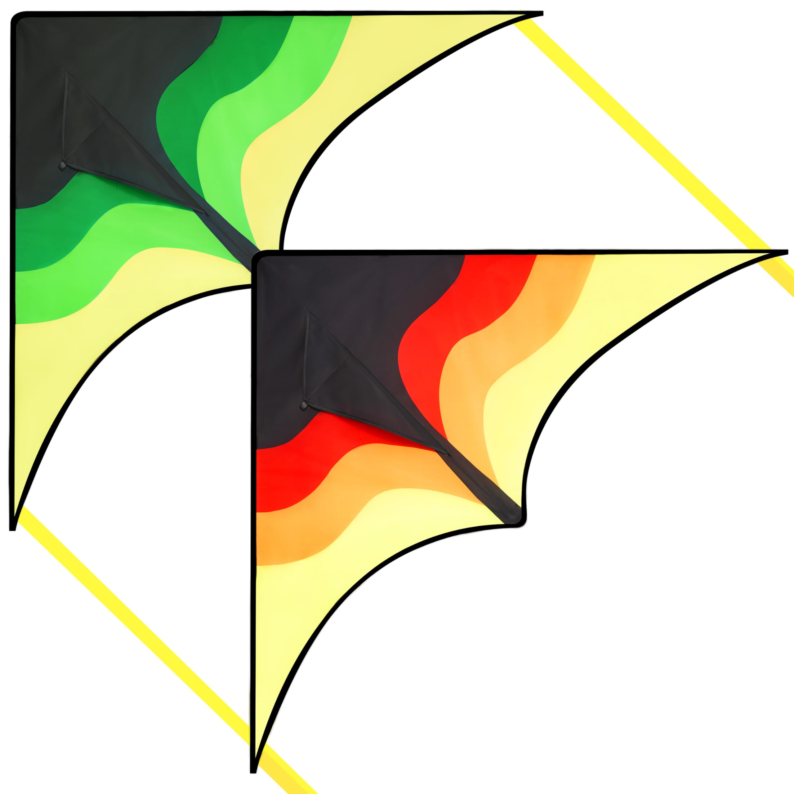 SYNCFUN 2 Packs Large Delta Kite Green and Yellow, Easy to Fly for Kids and Adults with 100m String, Large Delta Beach Kite for Outdoor Games and Activities