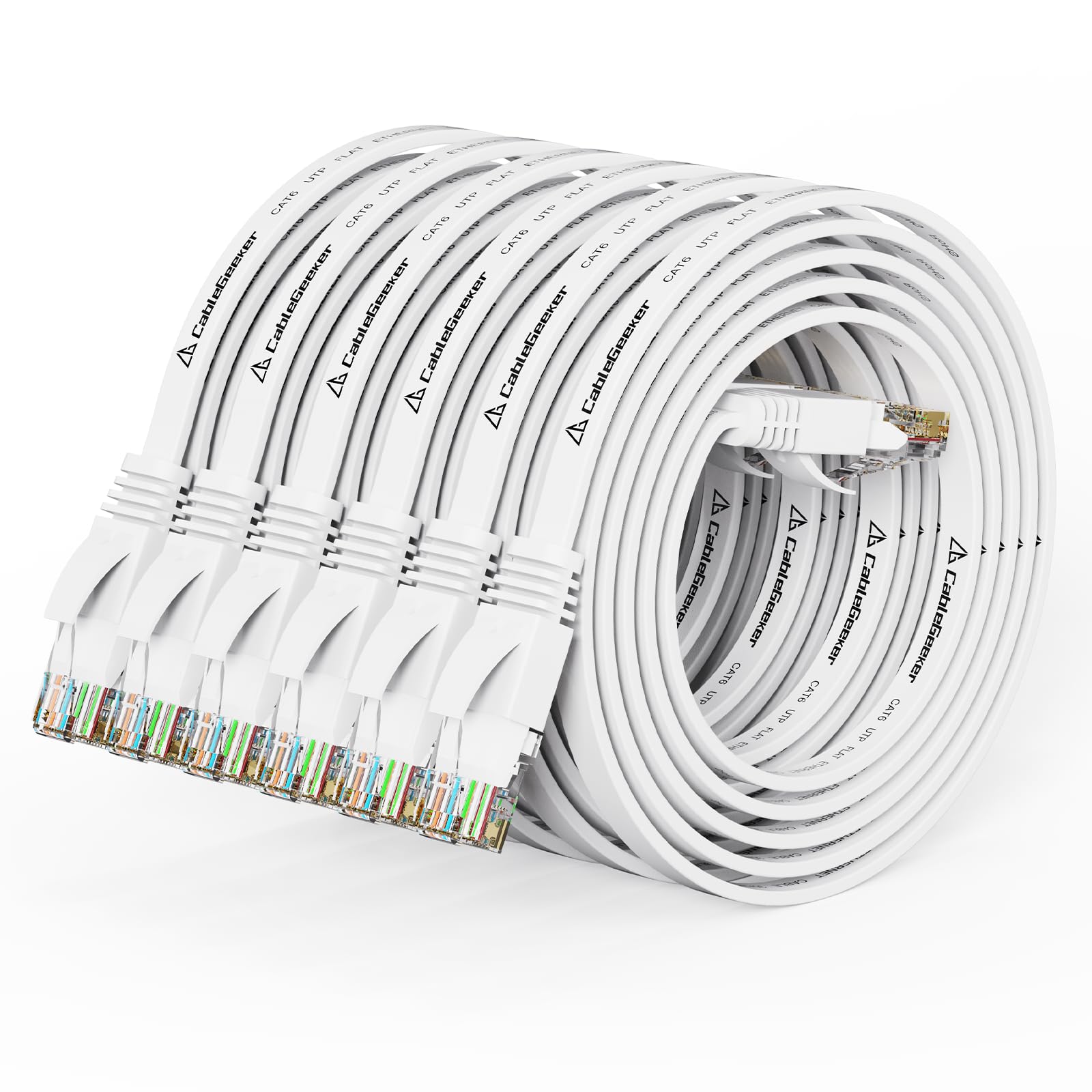 Photo 1 of Cat 6 Ethernet Cable 3ft (6 Pack) (at a Cat5e Price but Higher Bandwidth) Flat Internet Network Cable - Cat6 Ethernet Patch Cable Short - White Computer Cable with Snagless RJ45 Connectors