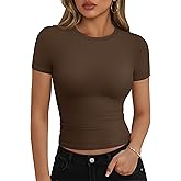 YUCOLEN Women's Short Sleeve Double Lined Fitted Crop Top Crewneck Soft Basic Tee Summer Casual Workout Y2K Trendy Shirt