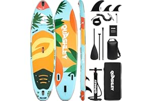 Quashley Inflatable Paddle Board 11ft×34 inch Extra Wider Stand Up Paddle Board Stable Inflatable SUP with 10L Waterproof Bag,Pump,Paddle,3 Removable Fins and Portable Backpack