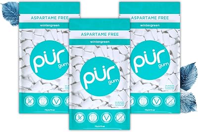 PUR Gum Sugar Free Wintergreen Xylitol 55 Pcs Pack of 3 Vegan Gluten Free