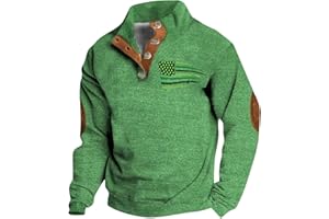 GIERIDUC Mens St Patricks Day Sweatshirt Plus Size Retro Irish Flag Shamrock Print Stand Collar Long Sleeve Pullover Clothes