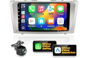Crownyu for Toyota Camry 2007-2011 Radio Compatible with Wirelessly Carplay Android Auto Upgrade Android Car Stereo Bluetooth Navigation Touchscreen GPS FM Multimedia Player Backup Camera Head Unit
