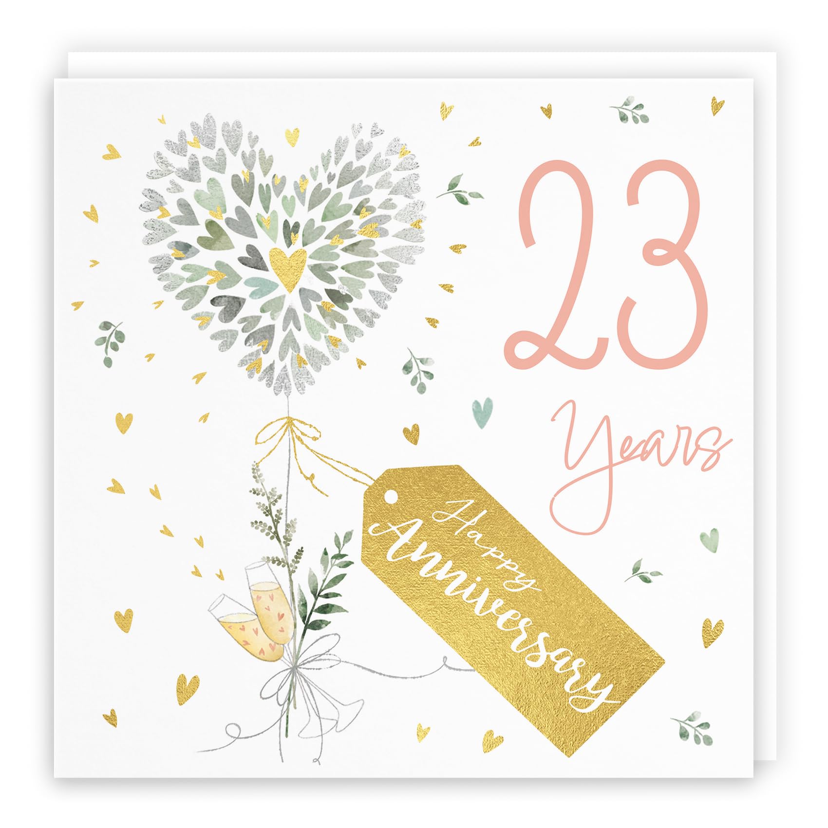 Hunts England - 23rd Anniversary Card - 23 Years - Contemporary Hearts - Gold Foil - 23rd Wedding Anniversary Card For Couples, Partner, Husband, Wife, etc. - Milo's Gallery