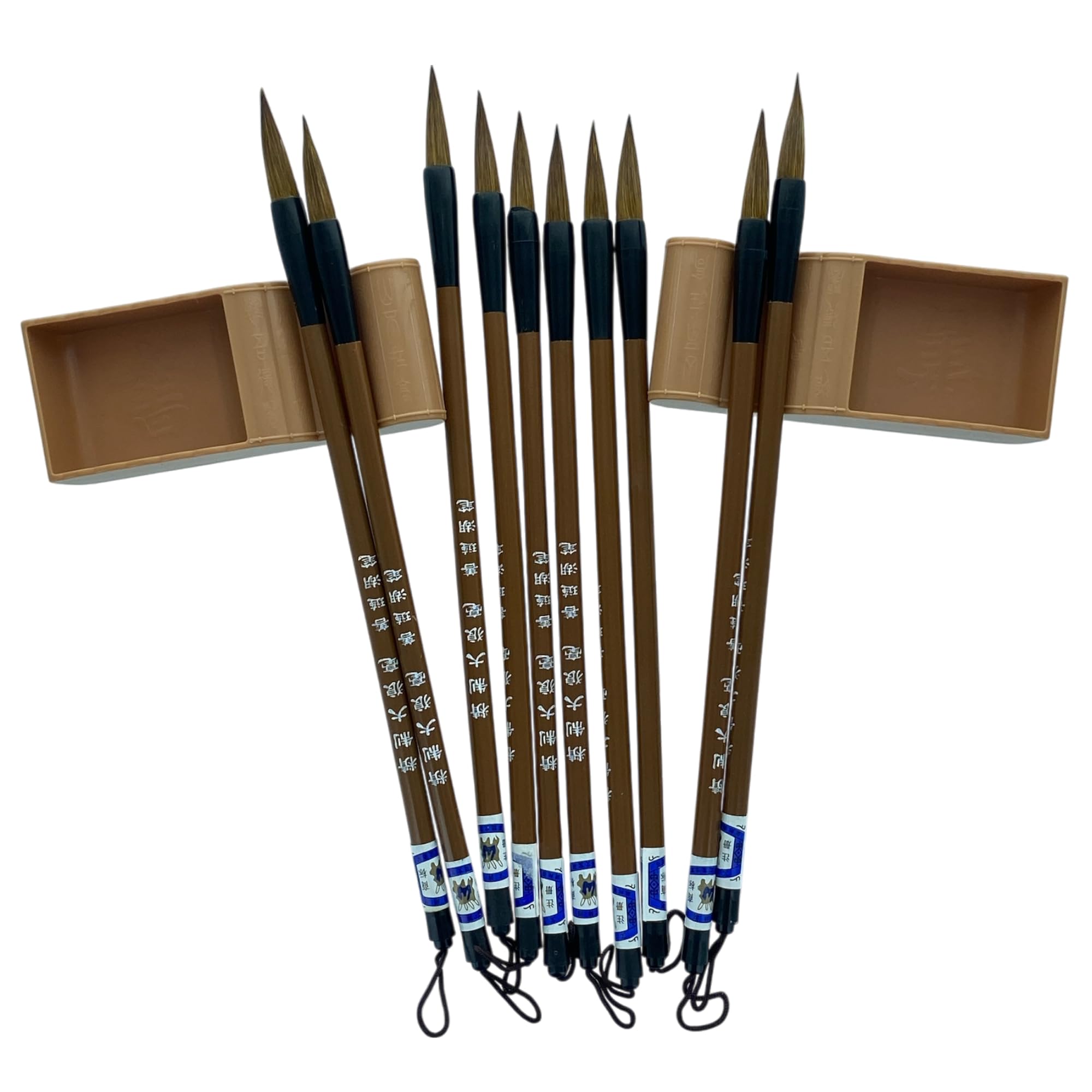 Xihaha 10 x Chinese Calligraphy Brush (Big) and 2 x Ink dish brush holder (Pack of 12)