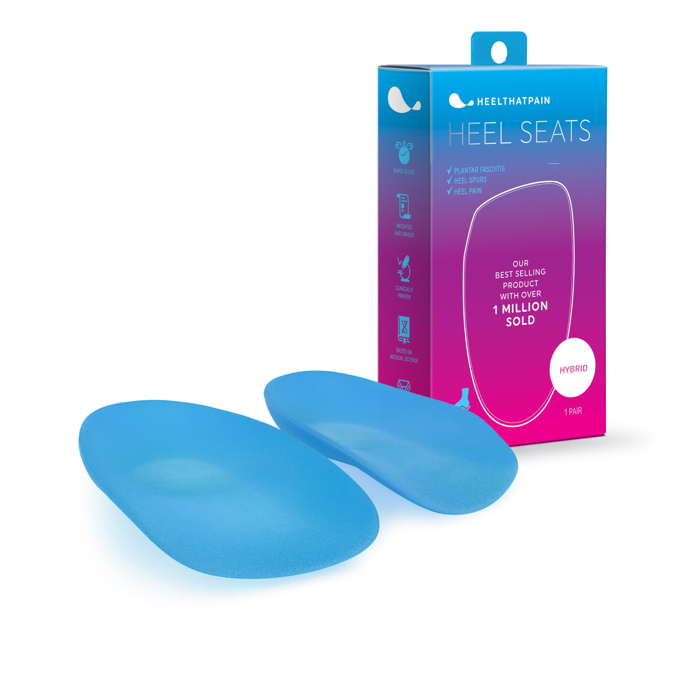 Heel That Pain Plantar Fasciitis Insoles | Heel Seats Foot Orthotic Inserts, Heel Cups for Heel Pain and Spurs | Patented, Clinically Proven, 100% Guaranteed (Light Blue Hybrid, Extra Large)