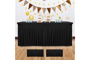 2 Pack 72''Lx30''Wx30''H Black Table Skirt for 6 Foot Rectangle Tables|Stretch Spandex Fitted Table Clothes|with Skirt Washab