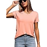 Abardsion 2025 Summer V Neck T Shirts for Women Trendy Outfits Loose Fitted Elegant Blouses Tops
