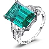 JewelryPalace Emerald Cut 6ct Simulated Emerald Solitaire Cocktail Rings for Women, Green Gemstone 925 Sterling Silver 14k Gold Plated Ring, Gemstone Ring for Girls Jewelry Set