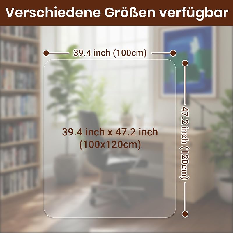 Bodenschutzmatte Bürostuhl Transparent [100x120cm] – 1,2mm PVC Schreibtischstuhl Unterlage für Hartböden, Parkett & Laminat – rutschfeste Stuhlunterlage, Fußbodenschutzmatte