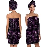 YWZDS Gothic Skull Print Bath Wrap Set with Hair Turban, Purple and Black, Women's Spa Towel Wrap