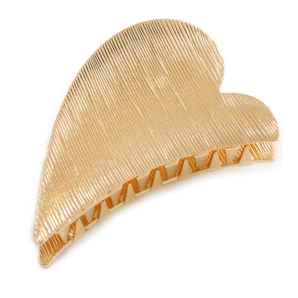 Gold Tone Metal Scratched Heart Hair Claw/Clamp - 65mm Across