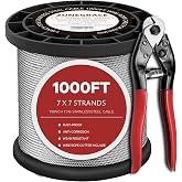 1000FT 1/8 T316 Stainless Steel Cable for Deck Railing, 7x7 Aircraft Wire Rope, Premium Balustrade Kit with Cutter, DIY Stair &amp; Porch Cable System
