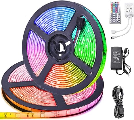 led strip lights 32 8 ft eseye ip65 waterproof flexible rgb tape lights self adhesive multicolor 12v 5a 5050 300leds neon mood ribbon light kit for
