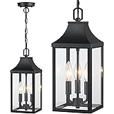 MYHXQ 15'' Large Outdoor Pendant Light Fixtures 3-Light, Exterior Hanging Lantern Porch Light Adjustable, Black Hanging Lamp 