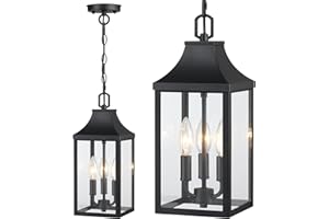 MYHXQ 15'' Large Outdoor Pendant Light Fixtures 3-Light, Exterior Hanging Lantern Porch Light Adjustable, Black Hanging Lamp Farmhouse Exterior Chandelier Ceiling Mount for Entrance Patio