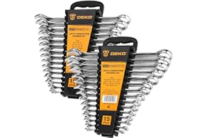 DEKOPRO Combination Wrench Set, SAE&Metric, 30-piece, 1/4'' to 1'' & 8-22mm, 12-Point, Chrome Vanadium Steel, with Plastic Tray