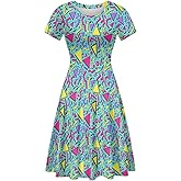 KiuLoam Women Short Sleeve Midi Dresses Party Elegant Casual Crew Neck A-Line Dress Tshirt Sundress
