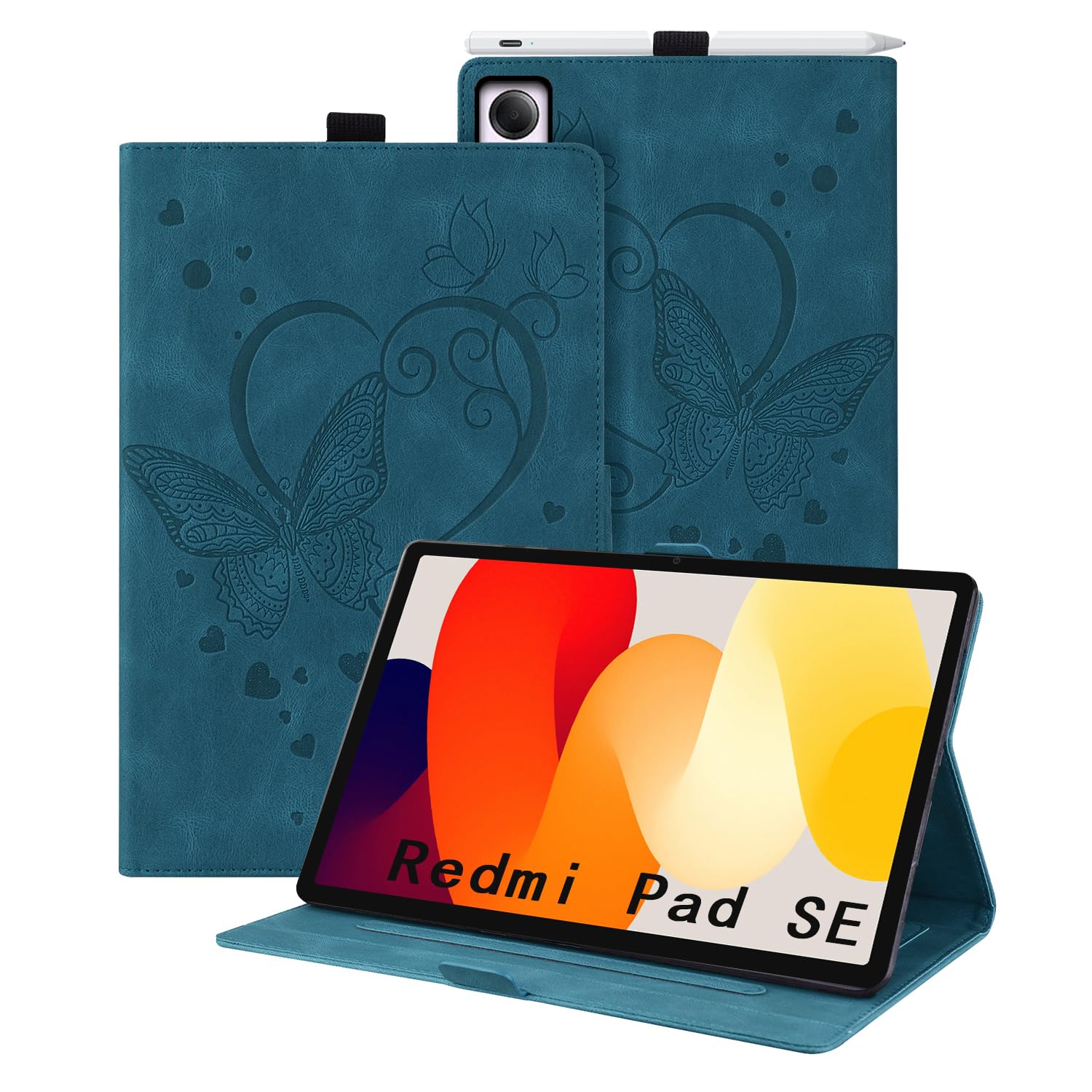 Auslbin Xiaomi Redmi Pad SE Case 2023 11", PU Butterfly Embossed Leather with Stand Function and Pen Holder for Xiaomi Redmi Pad SE 11" 2023, Blue Butterfly