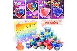 LUKBERA 28 Pack Valentine’s Day Galaxy Gift Cards with Colorful Slime, Outer Space Themed Greeting Cards Stress Relief DIY Slime Toys for Kids Valentines Party Supplies School Exchange Gifts Game Prizes