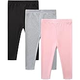 Baby and Toddler 3 Pack Pull On Pants Solid Ribbed Leggings Infant Clothes Size 1-4 Years