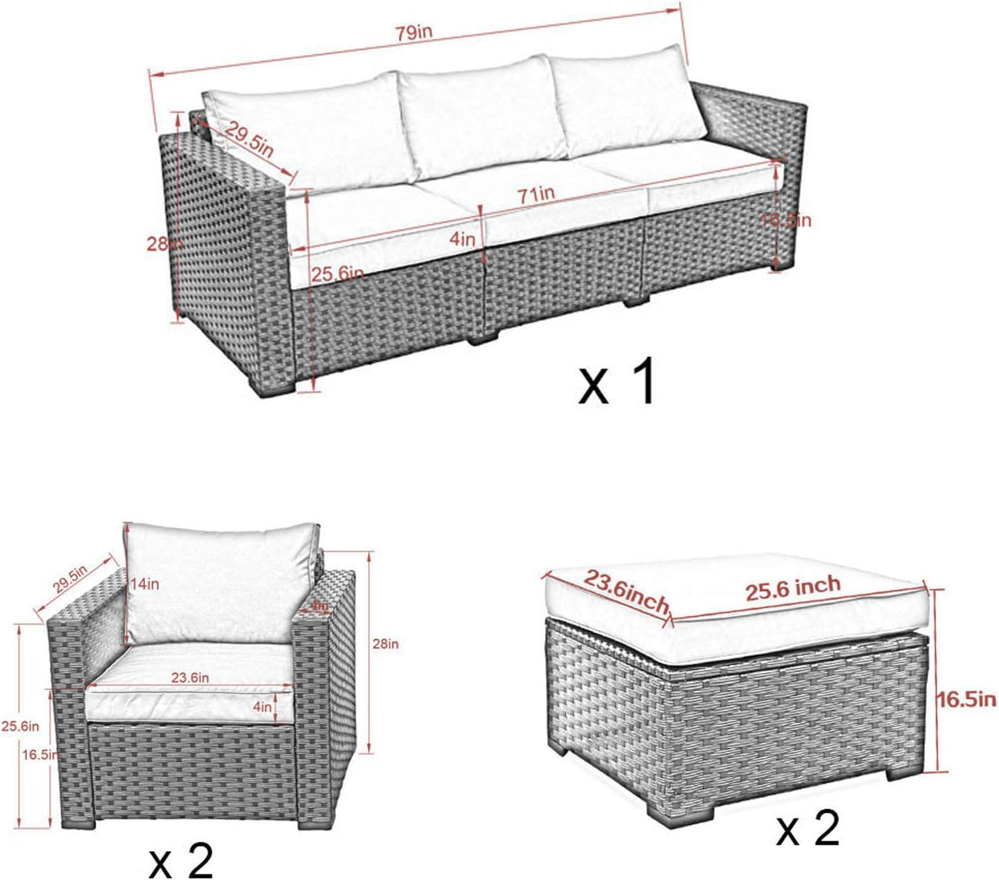 Rattaner Outdoor Wicker Sofa Set -5 Pice Patio PE Rattan Garden Sectional Conversation Cushioned Seat Couch Furniture Set Royal Blue Cushion: Garden & Outdoor