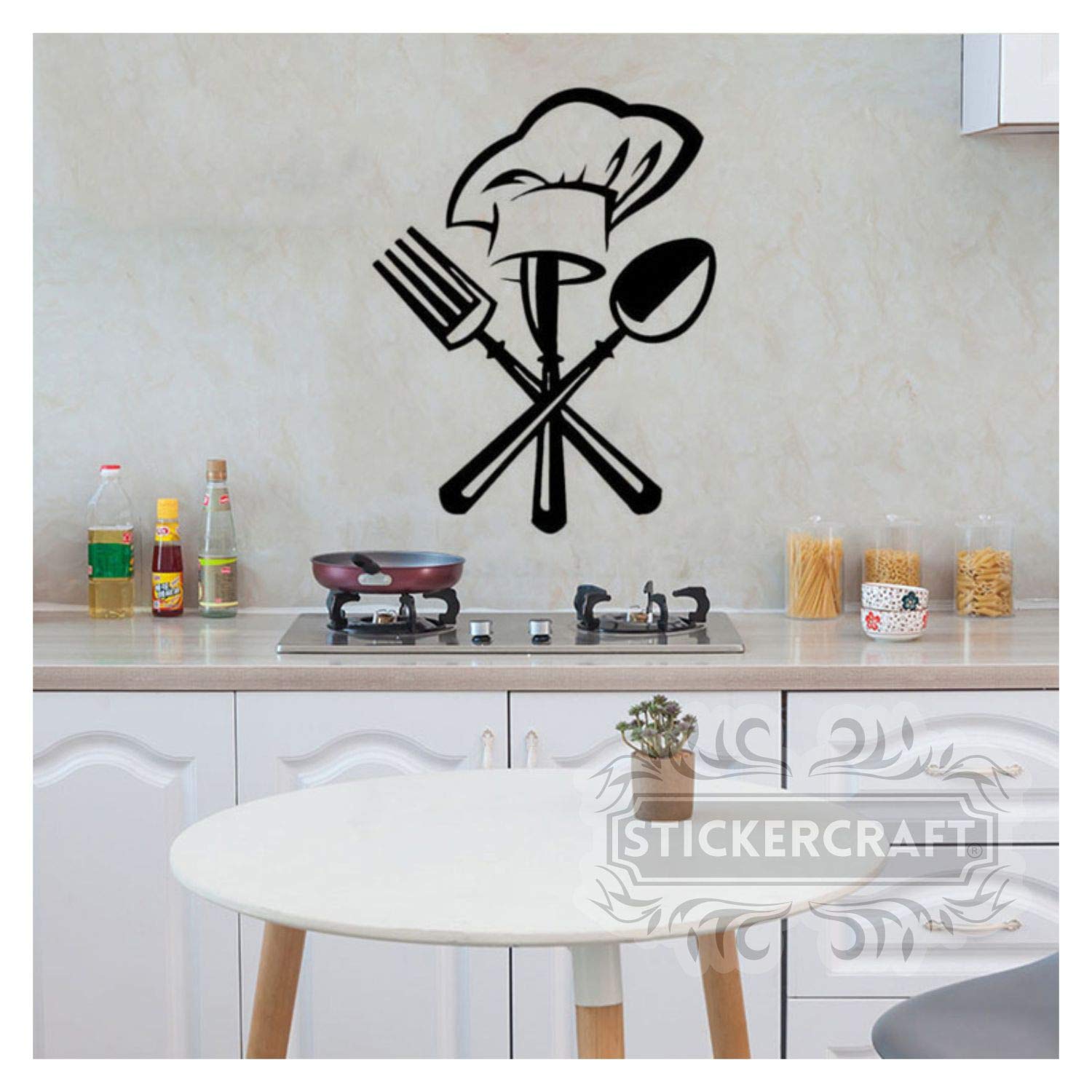 Stickercraft Creative Cutlery Fork Chef Hat Wall Stickers For