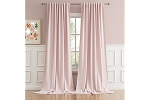 DUALIFE Solid Back Tab and Rod Pocket Curtains - Baby Pink Curtains Panels for Girls Room Nursery Thermal Insulated Blackout Window Curtains for Living Room, 52x132 Inch, 2 Panels
