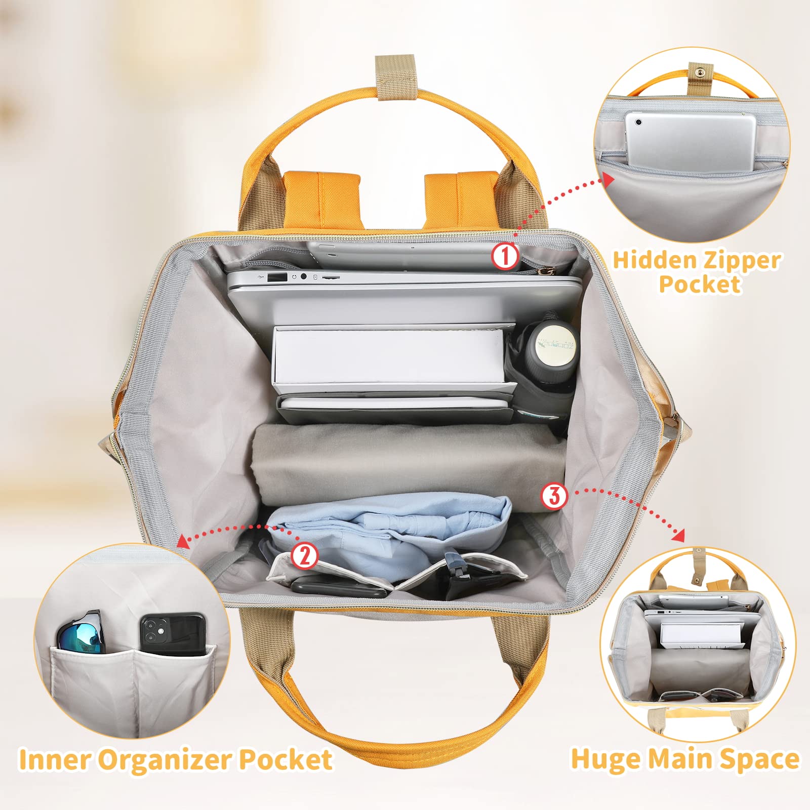 ZOMAKE 15.6 Inch Travel Laptop Backpack for Women Men - Anti Theft Water Resistant Bag Daypack - Computer Bag Business Work Cute Backpacks(Cheese)