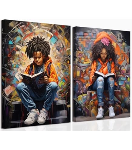 Amazon.com: Black Boy Reading Wall Art African American Artwork