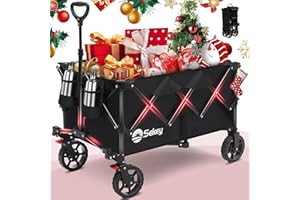 Sekey Collapsible Foldable Wagon with 330lbs Weight Capacity, Heavy Duty Folding Wagon Cart with Big All-Terrain Wheels & Drink Holders. Black