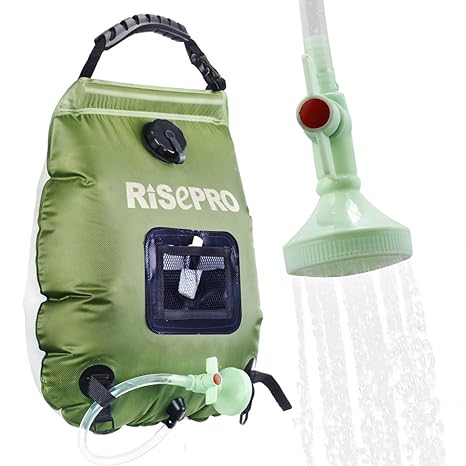 Risepro K8 Camping-Dusche / Solar-Dusche, 20-Liter-Beutel, Wasser wird per Solarenergie auf 45 °C erhitzt, abnehmbarer Schlau