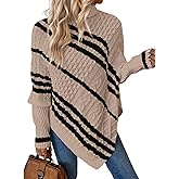 ZAFUL Women's Asymmetrical Turtleneck Poncho Sweaters Drop Shoulder Cable Knit Casual Pullover Sweater