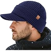 TOP-EX PolarWool™ 100% Merino Wool Winter Hat for Men Fleece Lined Visor Beanie with Brim Outdoor Knit Cap for Cold Weather