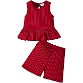 Weebaby Baby Clothes Girl Toddler Summer Outfits Infant Casual Sleeveless Halter Ruffle Tank Cute Short Set Baby Clothing