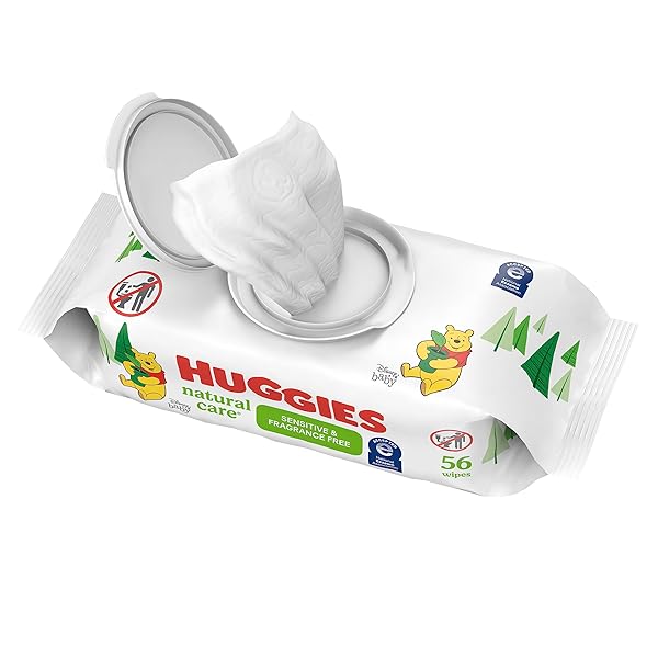 BABY WIPES, HUGGIES NATURAL CARE SENSITIVE BABY DIAPER WIPES, UNSCENTED, HYPOALLERGENIC, 1 FLIP-TOP PACKS (56 WIPES TOTAL)
