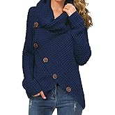 GRECERELLE Women's Fall Chunky Turtleneck Long Sleeve Asymmetric Hem Loose Knit Pullover Sweaters Tops, S-2XL