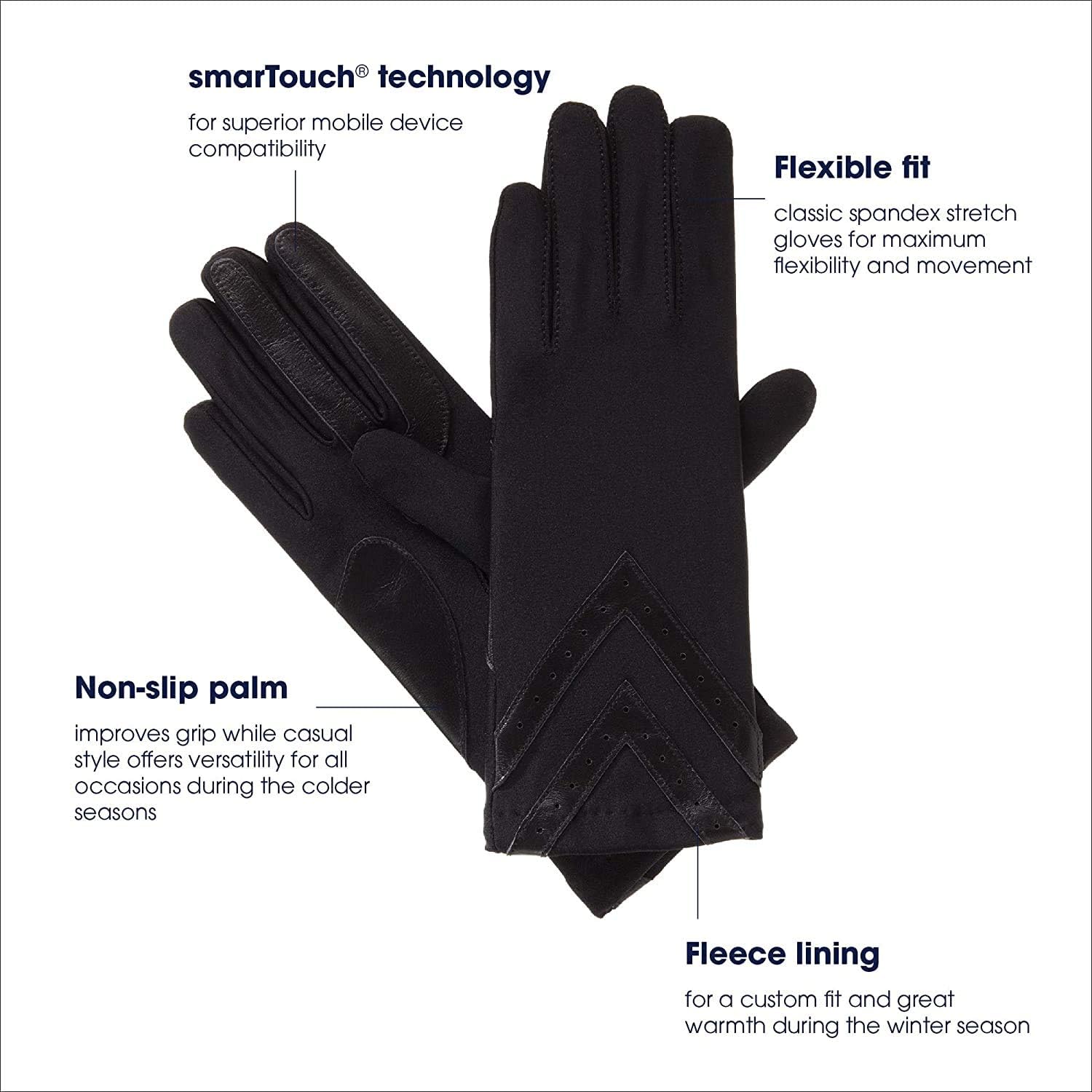 isotoner Women's Spandex Touchscreen Gloves with Fleece Lining and Chevron Details at  Women’s Clothing store