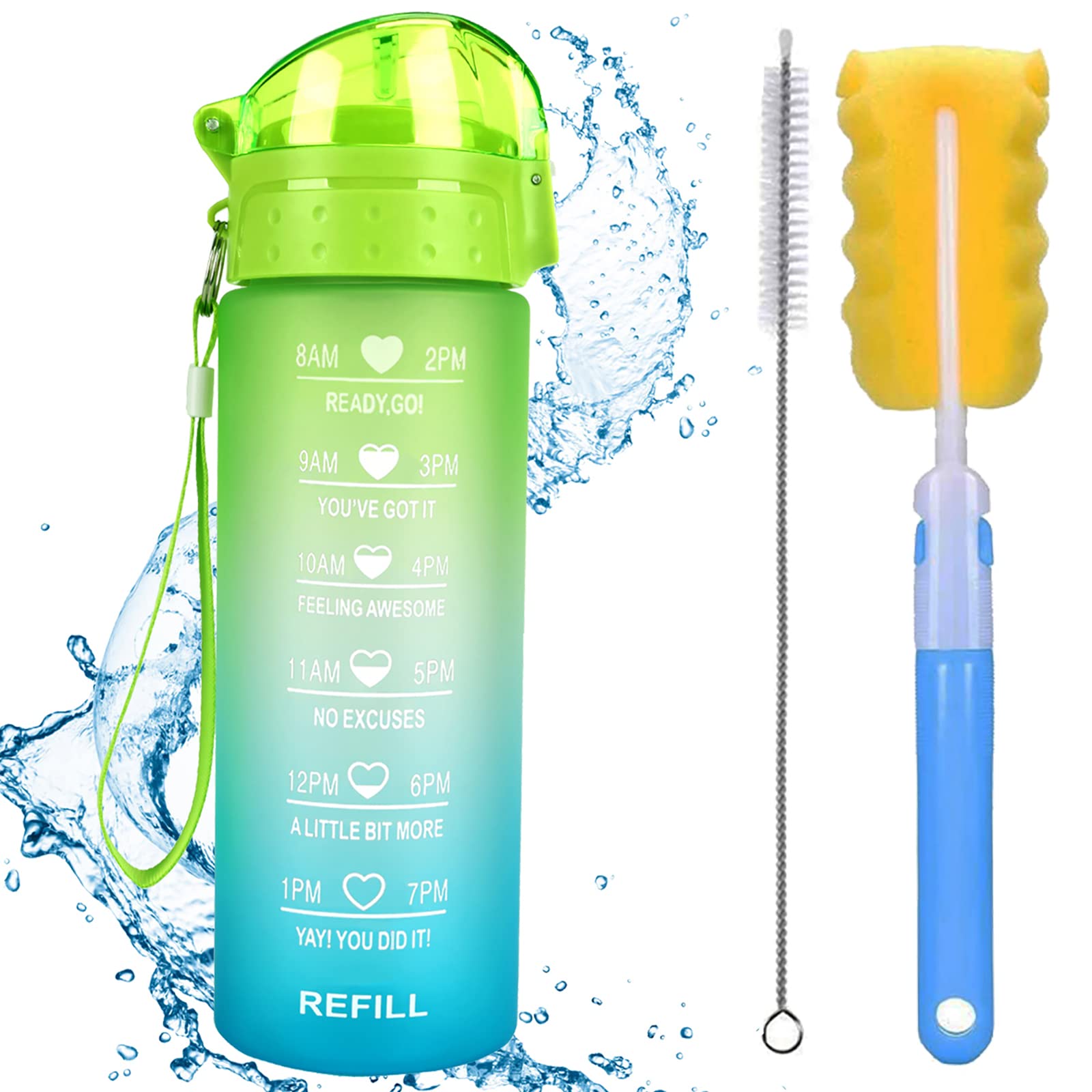 XACIOA 18oz Water Bottle with Straw & Time Markings,532 ml Tritan Drink Sport Flask Leakproof,Canteen Bottle BPA Free for Kids & Adults,Ensure You Drink Enough Water for Outdoor Travel,Cycling,Gym