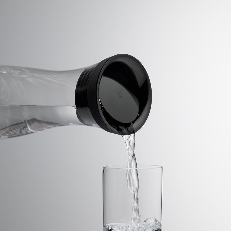 Basic - Jarra de agua de vidrio 1 litro, jarra de vidrio con tapa de silicona, cierre CloseUp, Negra