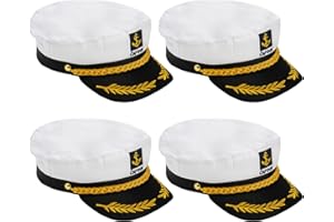 Mezchi 4 Pcs White Yacht Captain Hat, Adjustable Military Sailor Cap, Nautical Theme Party & Cosplay Hat for Adults men women