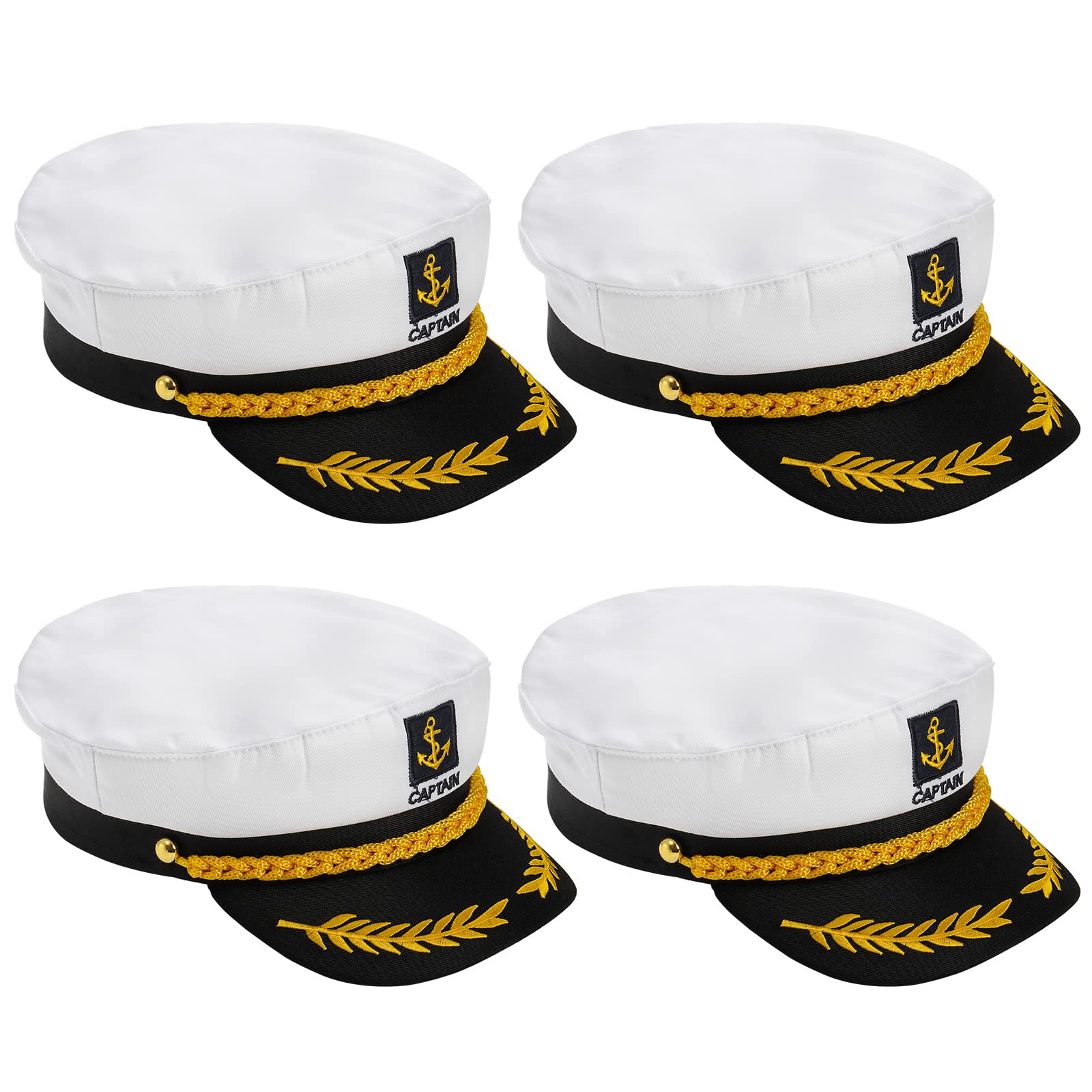 Mezchi 4 Pack White Yacht Captain Costume Hat, Adjustable Boat Sailor Hat, Navy Marine Admiral Cap, for Adult, Party Accessories, 9.8 x 5.9 x 1.9 inch