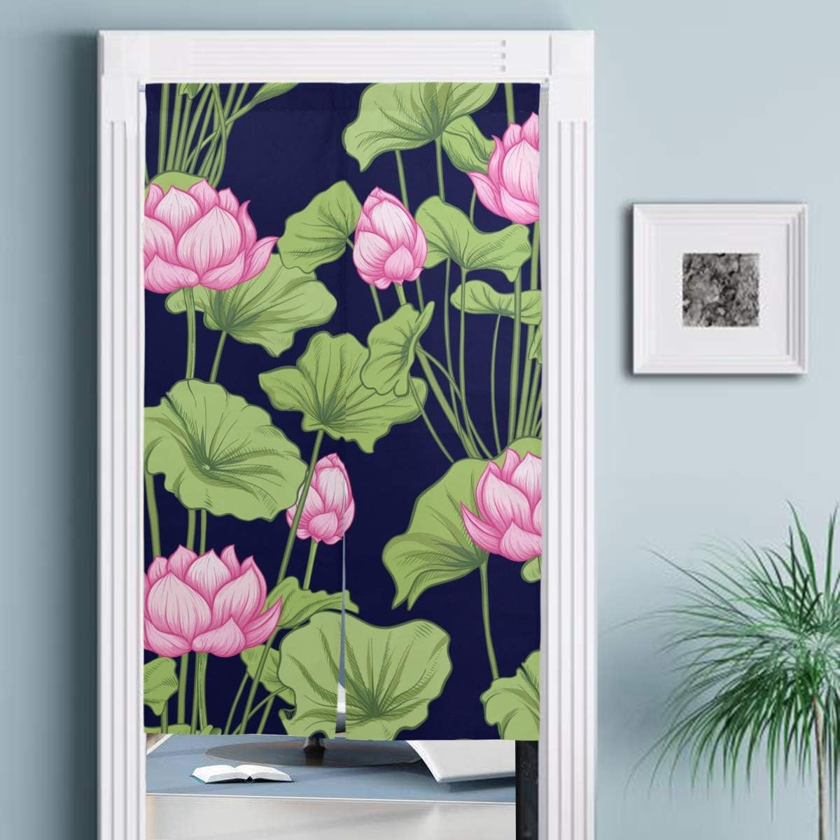 Amazon Vawa 暖簾 遮光 のれん キッチン リビング 間仕切り 飲食店 脱衣所 出入り口 玄関用 おしゃれ 目隠し のれん ロング 和風 業務用のれん 幅86cm丈143cm蓮 花柄 のれん オンライン通販