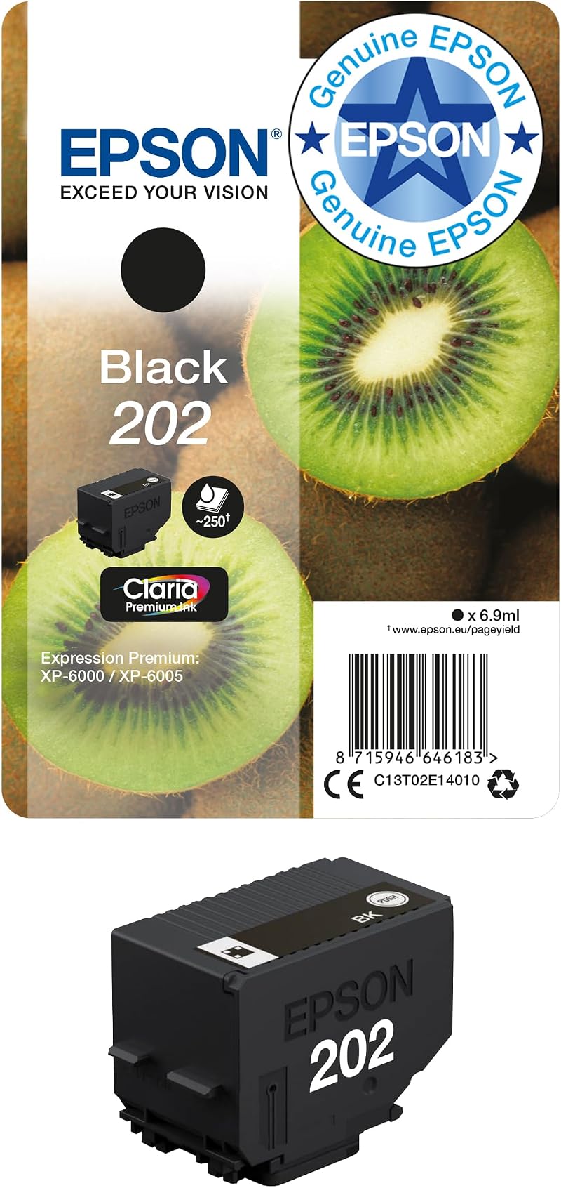 Epson 202 Black Kiwi Genuine Claria Premium Ink Cartridge for XP-6000 XP-6005