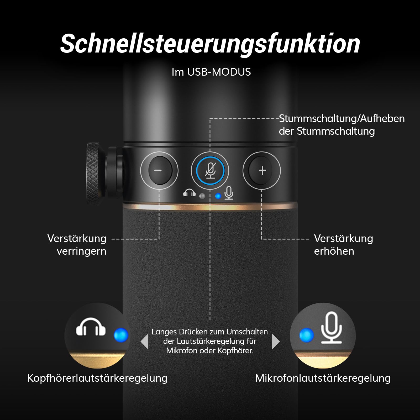 TONOR Dynamisches Microphone mit XLR/USB Kabel, Mikro PC mit Mute Button, Vocal Mic Gesangsmikrofon für Podcast, Streaming, Gaming, Studio und Aufnahme, mit Hight Profile Mikrofonarm, Schwarz, TD510+ 5
