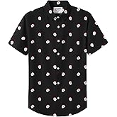Arvilhill Men Adult Xmas Short Sleeve Button Up Shirt Black Santa Claus Graphic Holiday Novelty Casual Pure Cotton 3XL